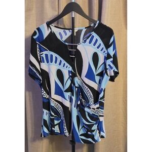 Cato V-Neck Abstract Print Short Sleeve Blouse Women's Size XL Multicolor